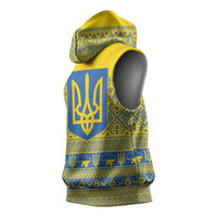 Ukraine Trident Christmas Sleeveless Hoodie Vyshyvanka Patterns - Wonder Print Shop