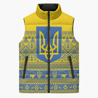 Ukraine Trident Christmas Sleeveless Puffer Jacket Vyshyvanka Patterns - Wonder Print Shop