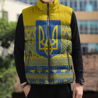 Ukraine Trident Christmas Sleeveless Puffer Jacket Vyshyvanka Patterns - Wonder Print Shop
