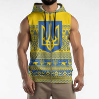 Ukraine Trident Christmas Sleeveless Zip Hoodie Vyshyvanka Patterns - Wonder Print Shop