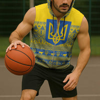 Ukraine Trident Christmas Sleeveless Zip Hoodie Vyshyvanka Patterns - Wonder Print Shop