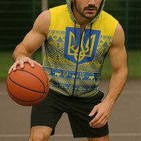 Ukraine Trident Christmas Sleeveless Zip Hoodie Vyshyvanka Patterns - Wonder Print Shop
