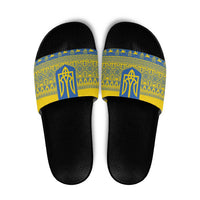 Ukraine Trident Christmas Slide Sandals Vyshyvanka Patterns - Wonder Print Shop
