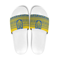 Ukraine Trident Christmas Slide Sandals Vyshyvanka Patterns - Wonder Print Shop