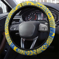 Ukraine Trident Christmas Steering Wheel Cover Vyshyvanka Patterns - Wonder Print Shop