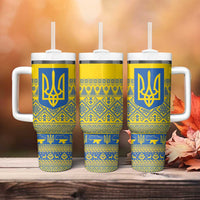 Ukraine Trident Christmas Tumbler With Handle Vyshyvanka Patterns - Wonder Print Shop