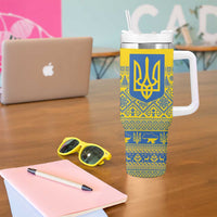 Ukraine Trident Christmas Tumbler With Handle Vyshyvanka Patterns - Wonder Print Shop