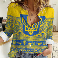 Ukraine Trident Christmas Women Casual Shirt Vyshyvanka Patterns - Wonder Print Shop