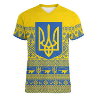Ukraine Trident Christmas Women V-Neck T-Shirt Vyshyvanka Patterns - Wonder Print Shop