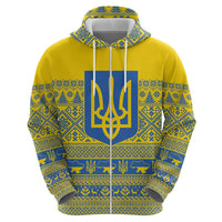 Ukraine Trident Christmas Zip Hoodie Vyshyvanka Patterns - Wonder Print Shop