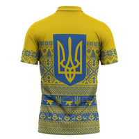 Ukraine Trident Christmas Zipper Polo Shirt Vyshyvanka Patterns - Wonder Print Shop