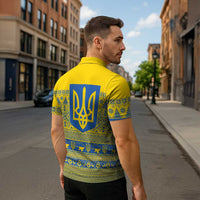 Ukraine Trident Christmas Zipper Polo Shirt Vyshyvanka Patterns - Wonder Print Shop