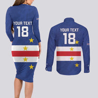 Cape Verde Football Custom Couples Matching Long Sleeve Bodycon Dress and Long Sleeve Button Shirt Go Champion Sporty Style - Wonder Print Shop