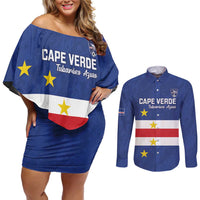 Cape Verde Football Custom Couples Matching Off Shoulder Short Dress and Long Sleeve Button Shirt Go Champion Sporty Style - Wonder Print Shop