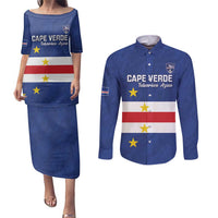 Cape Verde Football Custom Couples Matching Puletasi and Long Sleeve Button Shirt Go Champion Sporty Style - Wonder Print Shop
