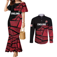 England Rugby Custom Couples Matching Mermaid Dress and Long Sleeve Button Shirt Red Roses Go Champion - Wonder Print Shop