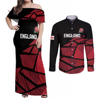 England Rugby Custom Couples Matching Off Shoulder Maxi Dress and Long Sleeve Button Shirt Red Roses Go Champion - Wonder Print Shop