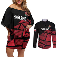 England Rugby Custom Couples Matching Off Shoulder Short Dress and Long Sleeve Button Shirt Red Roses Go Champion - Wonder Print Shop