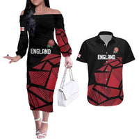 England Rugby Custom Couples Matching Off The Shoulder Long Sleeve Dress and Hawaiian Shirt Red Roses Go Champion - Wonder Print Shop