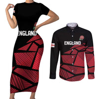 England Rugby Custom Couples Matching Short Sleeve Bodycon Dress and Long Sleeve Button Shirt Red Roses Go Champion - Wonder Print Shop