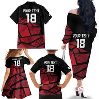 England Rugby Custom Family Matching Off The Shoulder Long Sleeve Dress and Hawaiian Shirt Red Roses Go Champion - Wonder Print Shop
