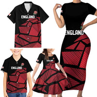 England Rugby Custom Family Matching Short Sleeve Bodycon Dress and Hawaiian Shirt Red Roses Go Champion - Wonder Print Shop