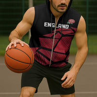 England Rugby Custom Sleeveless Zip Hoodie Red Roses Go Champion - Wonder Print Shop