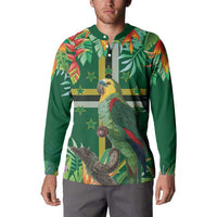 Dominica Sisserou Parrot Button Sweatshirt Tropical Flower Flag Style - Wonder Print Shop