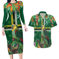 Dominica Sisserou Parrot Couples Matching Long Sleeve Bodycon Dress and Hawaiian Shirt Tropical Flower Flag Style - Wonder Print Shop