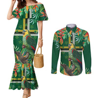 Dominica Sisserou Parrot Couples Matching Mermaid Dress and Long Sleeve Button Shirt Tropical Flower Flag Style - Wonder Print Shop