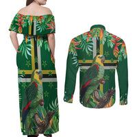 Dominica Sisserou Parrot Couples Matching Off Shoulder Maxi Dress and Long Sleeve Button Shirt Tropical Flower Flag Style - Wonder Print Shop