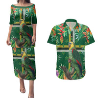 Dominica Sisserou Parrot Couples Matching Puletasi and Hawaiian Shirt Tropical Flower Flag Style - Wonder Print Shop