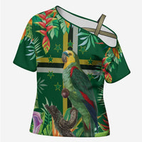Dominica Sisserou Parrot Cross Shoulder Shirt Tropical Flower Flag Style - Wonder Print Shop