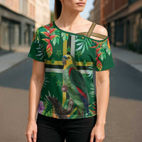 Dominica Sisserou Parrot Cross Shoulder Shirt Tropical Flower Flag Style - Wonder Print Shop