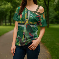 Dominica Sisserou Parrot Cross Shoulder Shirt Tropical Flower Flag Style - Wonder Print Shop