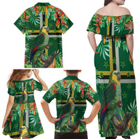 Dominica Sisserou Parrot Family Matching Off Shoulder Maxi Dress and Hawaiian Shirt Tropical Flower Flag Style - Wonder Print Shop