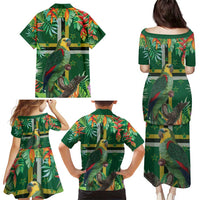 Dominica Sisserou Parrot Family Matching Puletasi and Hawaiian Shirt Tropical Flower Flag Style - Wonder Print Shop