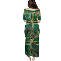 Dominica Sisserou Parrot Family Matching Puletasi and Hawaiian Shirt Tropical Flower Flag Style - Wonder Print Shop