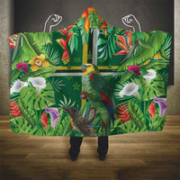 Dominica Sisserou Parrot Hooded Blanket Tropical Flower Flag Style - Wonder Print Shop