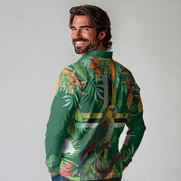 Dominica Sisserou Parrot Long Sleeve Polo Shirt Tropical Flower Flag Style - Wonder Print Shop