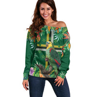 Dominica Sisserou Parrot Off Shoulder Sweater Tropical Flower Flag Style - Wonder Print Shop