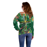 Dominica Sisserou Parrot Off Shoulder Sweater Tropical Flower Flag Style - Wonder Print Shop