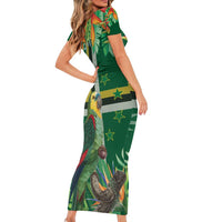 Dominica Sisserou Parrot Short Sleeve Bodycon Dress Tropical Flower Flag Style - Wonder Print Shop