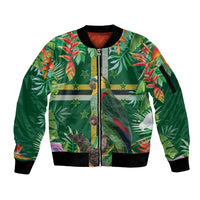 Dominica Sisserou Parrot Sleeve Zip Bomber Jacket Tropical Flower Flag Style - Wonder Print Shop