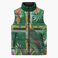 Dominica Sisserou Parrot Sleeveless Puffer Jacket Tropical Flower Flag Style - Wonder Print Shop