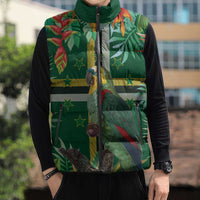 Dominica Sisserou Parrot Sleeveless Puffer Jacket Tropical Flower Flag Style - Wonder Print Shop
