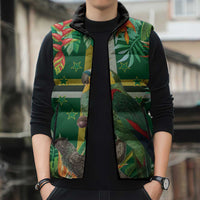 Dominica Sisserou Parrot Sleeveless Puffer Jacket Tropical Flower Flag Style - Wonder Print Shop