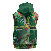 Dominica Sisserou Parrot Sleeveless Zip Hoodie Tropical Flower Flag Style - Wonder Print Shop