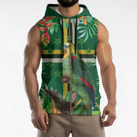 Dominica Sisserou Parrot Sleeveless Zip Hoodie Tropical Flower Flag Style - Wonder Print Shop