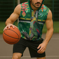 Dominica Sisserou Parrot Sleeveless Zip Hoodie Tropical Flower Flag Style - Wonder Print Shop